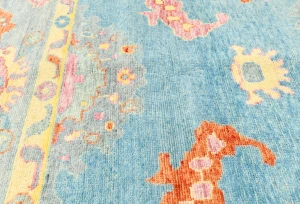 Muted Blue Floral Transitional 10X14 Oushak Oriental Rug
