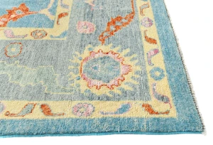 Muted Blue Floral Transitional 10X14 Oushak Oriental Rug