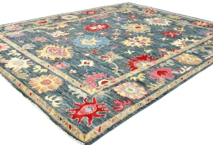 Muted Gray Floral 8X10 Oushak Oriental Rug