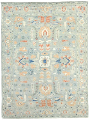 Muted Blue-gray Floral 9X12 Oushak Oriental Rug
