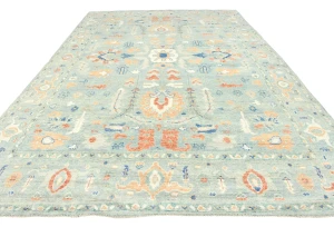 Muted Blue-gray Floral 9X12 Oushak Oriental Rug