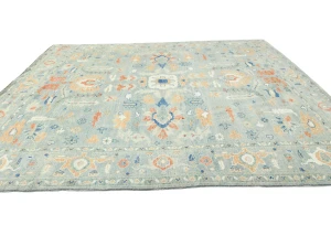 Muted Blue-gray Floral 9X12 Oushak Oriental Rug