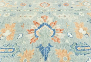 Muted Blue-gray Floral 9X12 Oushak Oriental Rug