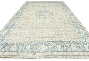 Vintage Muted Beige Floral 10X13 Distressed Oriental Rug