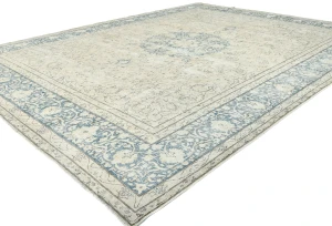 Vintage Muted Beige Floral 10X13 Distressed Oriental Rug