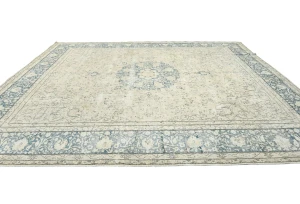 Vintage Muted Beige Floral 10X13 Distressed Oriental Rug