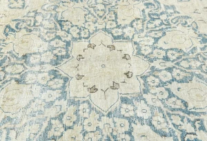 Vintage Muted Beige Floral 10X13 Distressed Oriental Rug