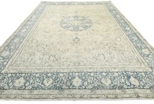 Vintage Muted Beige Floral 10X13 Distressed Oriental Rug