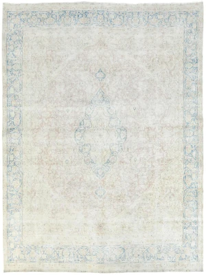 Antique Muted Beige Floral 10X13 Distressed Vintage Oriental Rug