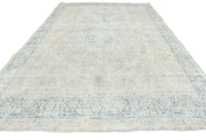 Antique Muted Beige Floral 10X13 Distressed Vintage Oriental Rug