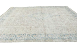 Antique Muted Beige Floral 10X13 Distressed Vintage Oriental Rug