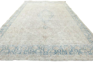 Antique Muted Beige Floral 10X13 Distressed Vintage Oriental Rug