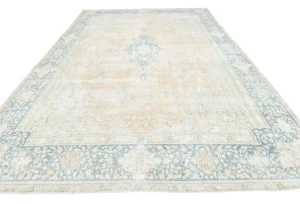Antique Muted Rust Floral 9X13 Distressed Vintage Oriental Rug