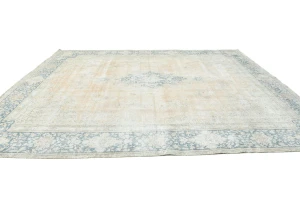 Antique Muted Rust Floral 9X13 Distressed Vintage Oriental Rug