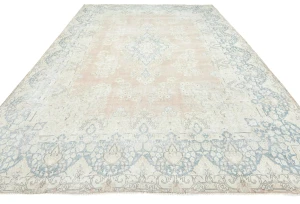 Antique Muted Rust Floral 10X13 Distressed Vintage Oriental Rug