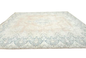 Antique Muted Rust Floral 10X13 Distressed Vintage Oriental Rug