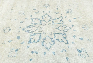Antique Muted Beige Floral 8X11 Distressed Vintage Oriental Rug