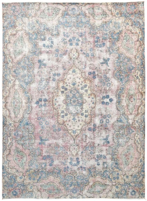 Antique Muted Fuchsia Red Floral 10X13 Distressed Vintage Oriental Rug
