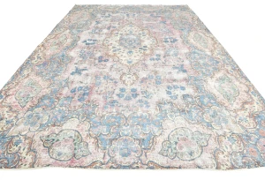 Antique Muted Fuchsia Red Floral 10X13 Distressed Vintage Oriental Rug