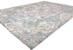 Antique Muted Fuchsia Red Floral 10X13 Distressed Vintage Oriental Rug