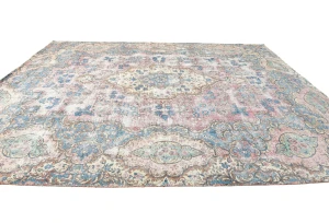 Antique Muted Fuchsia Red Floral 10X13 Distressed Vintage Oriental Rug