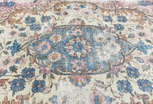 Antique Muted Fuchsia Red Floral 10X13 Distressed Vintage Oriental Rug