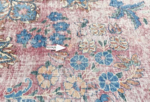 Antique Muted Fuchsia Red Floral 10X13 Distressed Vintage Oriental Rug
