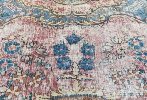 Antique Muted Fuchsia Red Floral 10X13 Distressed Vintage Oriental Rug