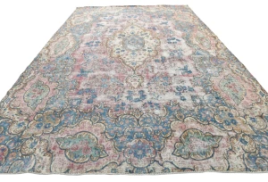 Antique Muted Fuchsia Red Floral 10X13 Distressed Vintage Oriental Rug