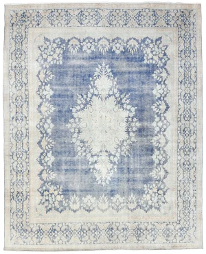 Antique Muted Blue Floral 10X12 Distressed Vintage Oriental Rug