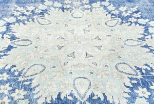 Antique Muted Blue Floral 10X12 Distressed Vintage Oriental Rug