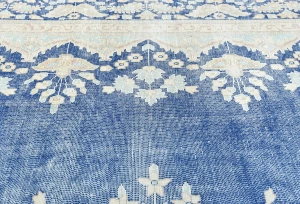 Antique Muted Blue Floral 10X12 Distressed Vintage Oriental Rug