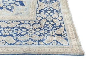 Antique Muted Blue Floral 10X12 Distressed Vintage Oriental Rug