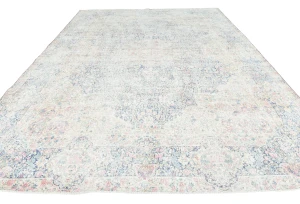 Antique Muted Navy Floral 9X12 Distressed Vintage Oriental Rug