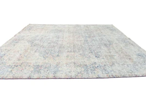 Antique Muted Navy Floral 9X12 Distressed Vintage Oriental Rug