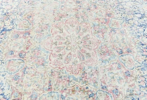 Antique Muted Navy Floral 9X12 Distressed Vintage Oriental Rug