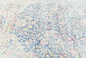 Antique Muted Navy Floral 9X12 Distressed Vintage Oriental Rug