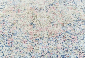 Antique Muted Navy Floral 9X12 Distressed Vintage Oriental Rug