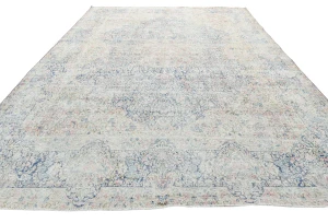 Antique Muted Navy Floral 9X12 Distressed Vintage Oriental Rug