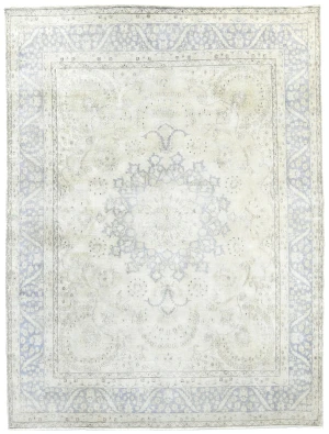 Muted Cream Floral 10X13 Distressed Vintage Oriental Rug