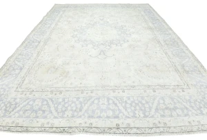 Muted Cream Floral 10X13 Distressed Vintage Oriental Rug