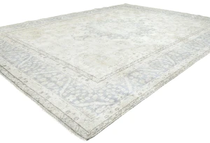 Muted Cream Floral 10X13 Distressed Vintage Oriental Rug