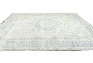 Muted Cream Floral 10X13 Distressed Vintage Oriental Rug
