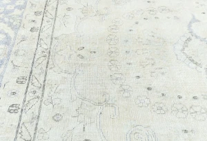 Muted Cream Floral 10X13 Distressed Vintage Oriental Rug