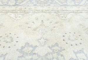 Muted Cream Floral 10X13 Distressed Vintage Oriental Rug