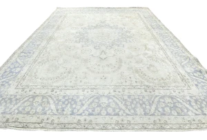 Muted Cream Floral 10X13 Distressed Vintage Oriental Rug