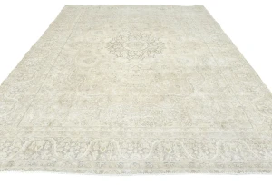 Muted Beige Floral 8X11 Distressed Vintage Oriental Rug