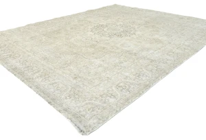 Muted Beige Floral 8X11 Distressed Vintage Oriental Rug