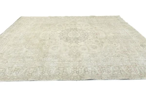 Muted Beige Floral 8X11 Distressed Vintage Oriental Rug