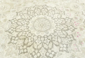Muted Beige Floral 8X11 Distressed Vintage Oriental Rug